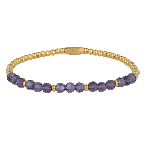 My Bendel Gouden Armband met Violet glaskristallen kralen