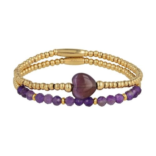 My Bendel Gouden Armbanden Set met Amethyst Edelstenen
