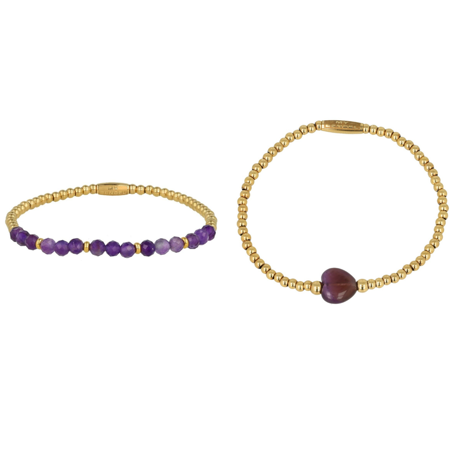 My Bendel Gold bracelets set with Amethyst gemstones