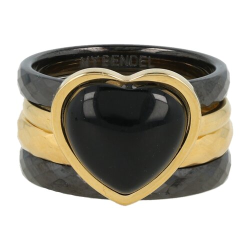 My Bendel Ringenset goud met Onyx hart - zwart keramiek - 4 ringen