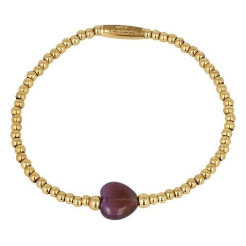My Bendel Elastische Amethyst Armband met Harten bedel