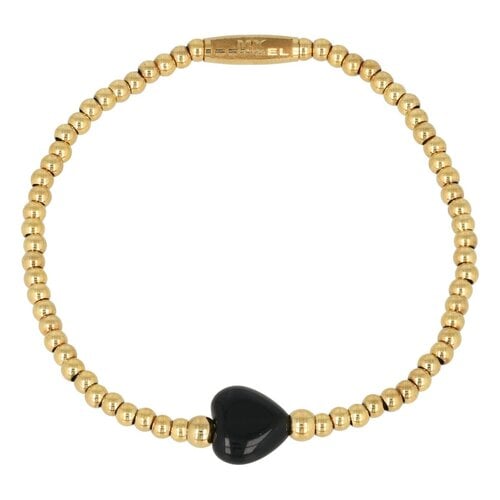 My Bendel Elastische Onyx Armband met Hart bedel