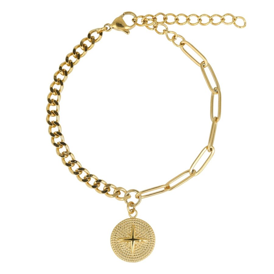 My Bendel Elegante schakelarmband met verfijnde sterhanger. Hoogwaardig stainless steel voor tijdloze uitstraling. Perfecte sprankeling voor elke outfit. # MB3547.