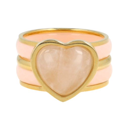 My Bendel Gouden ringenset - Rose Quartz hart - 5 ringen
