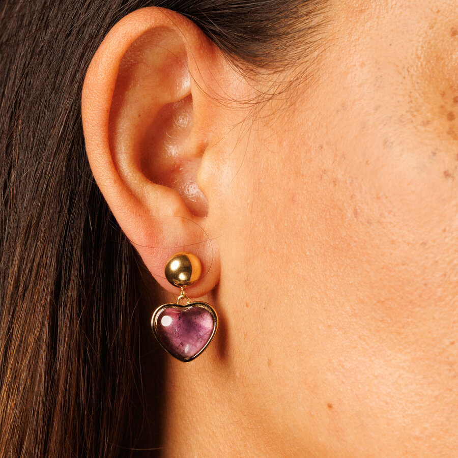 My Bendel Goldohrstecker Herz mit Amethyst Edelstein