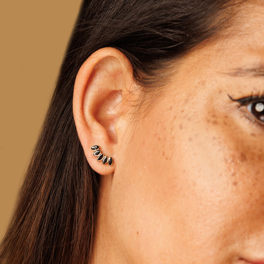 My Bendel Gold ear studs with black glass stones