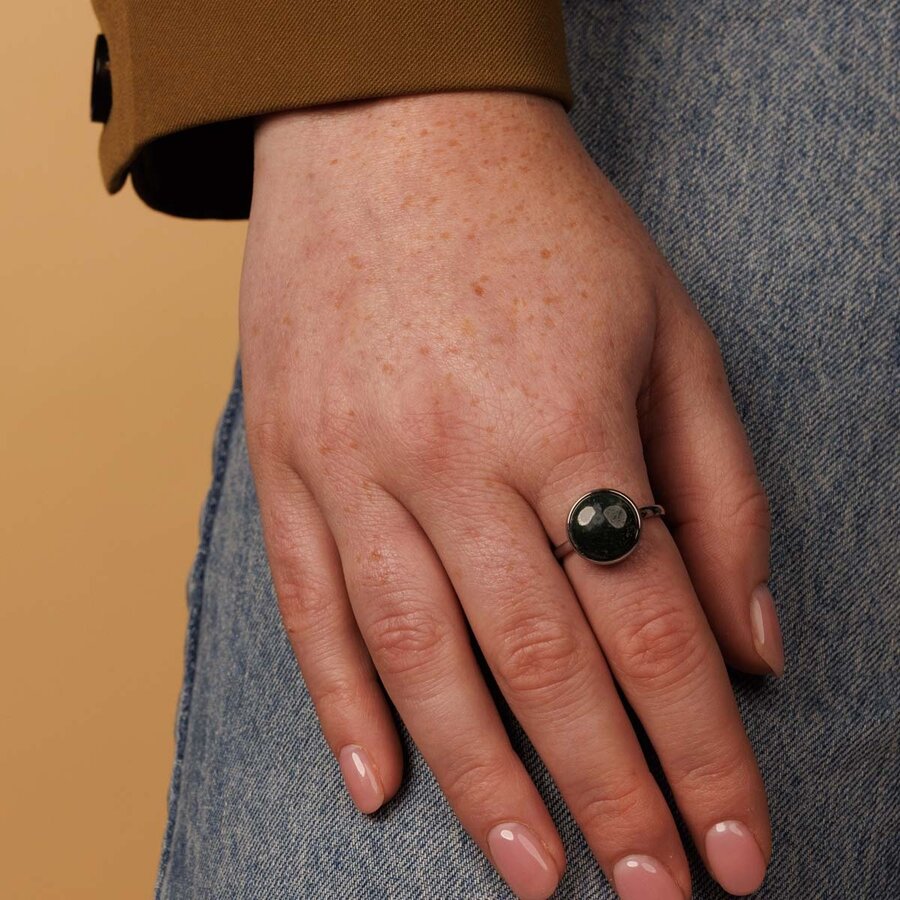 My Bendel Modern silver ring with Moss Agate gemstone