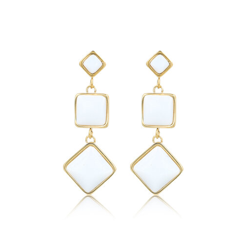My Bendel Elegante Gouden Oorbellen met White Aventurine 58mm