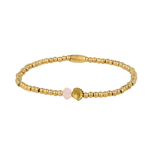 My Bendel Rose Quartz Armband met Gouden Kralen en Schelp