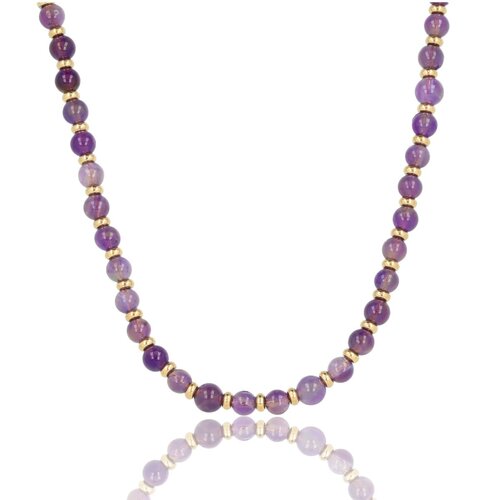 My Bendel Gouden Lange Ketting met Amethyst Kralen