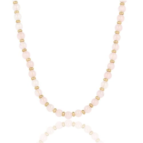 My Bendel Gouden Ketting met Rose Quartz Kralen