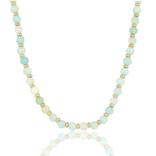 My Bendel Gouden Lange Ketting met Amazonite Kralen