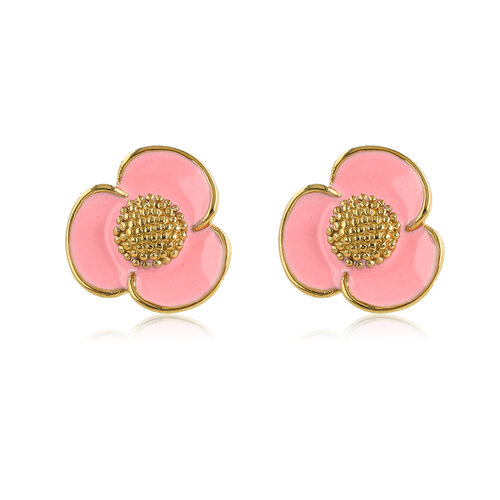My Bendel Roze Epoxy Bloem Oorsteker in Goud