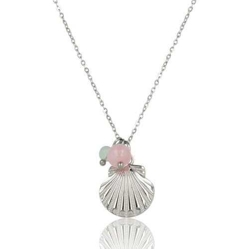 My Bendel Zilveren Ketting met Schelp, Rose Quartz & Fluoriet Edelstenen