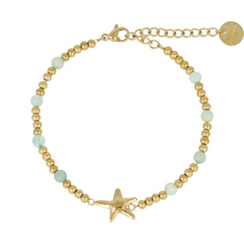 My Bendel Gouden Armband met Zeester en Amazonite Edelstenen