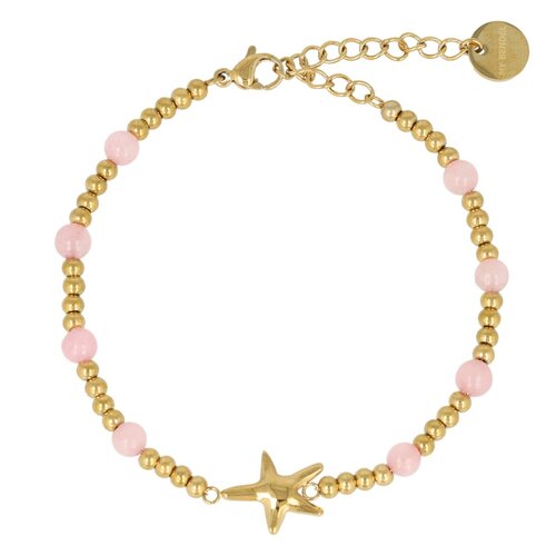 My Bendel Gouden Zeester Armband met Rose Quartz Edelstenen