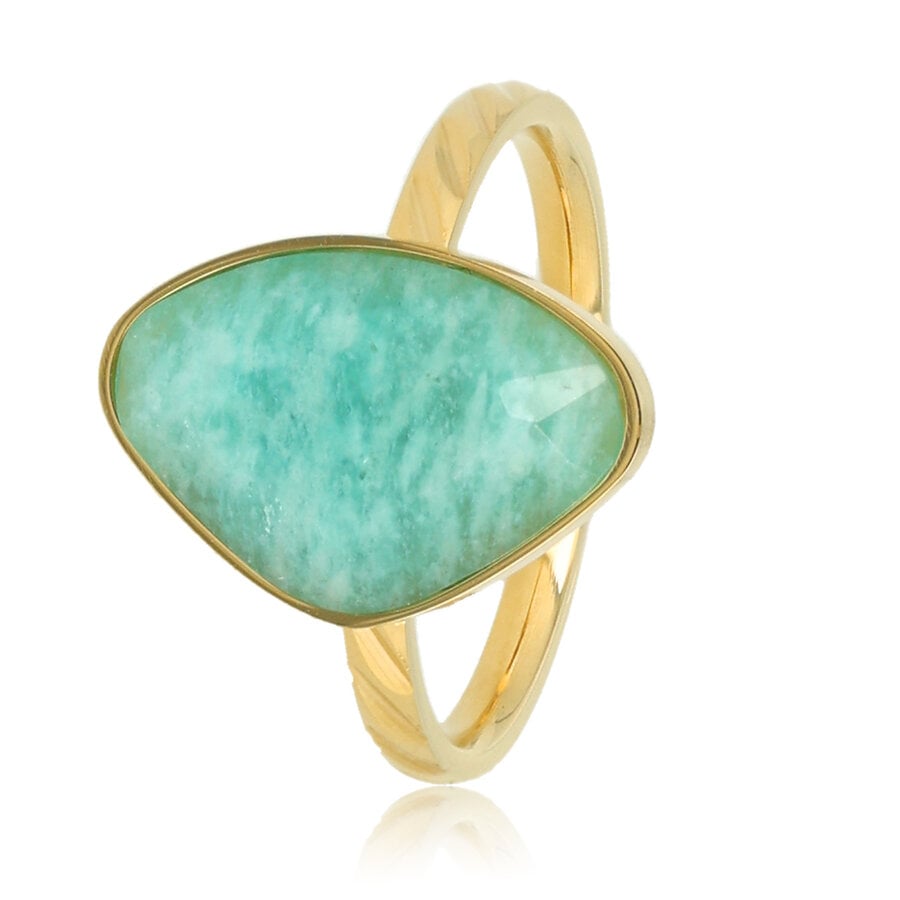 My Bendel Unieke gouden ring met Amazonite edelsteen, elegant en creatief design. Eyecatcher voor sieradenliefhebbers. 1 jaar garantie.
