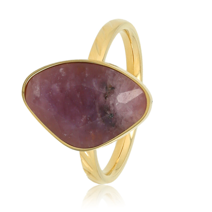 My Bendel Unieke gouden ring met Lilac Quartz edelsteen, creatief ontwerp. Eyecatcher voor sieradenliefhebbers. 1 jaar garantie.