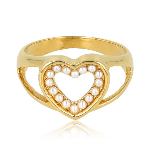 My Bendel Gouden hartenring met parels - Elegant en sprankelend ontwerp