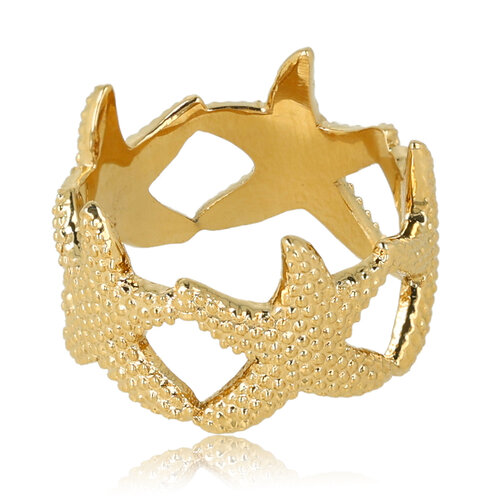 My Bendel Brede gouden ring - Speelse zeesterren - Zomerse charme