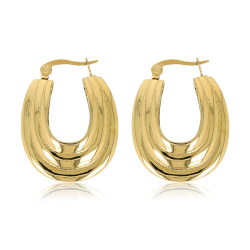 My Bendel Gouden Ovale Ribbel Oorbellen - Speelse Elegantie 25mm
