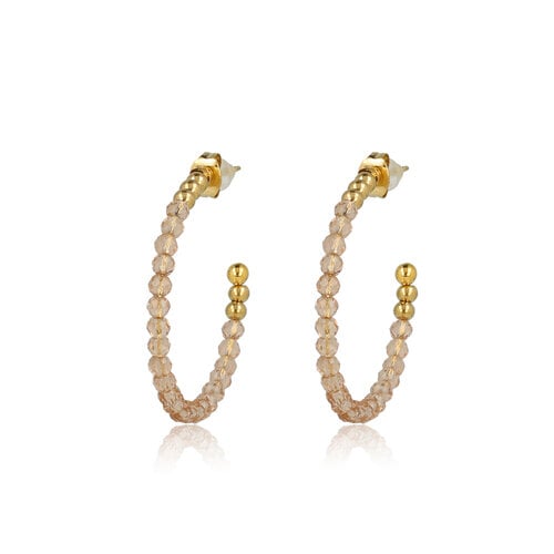 My Bendel Stralende Gouden Oorringen met Roze Glasstenen