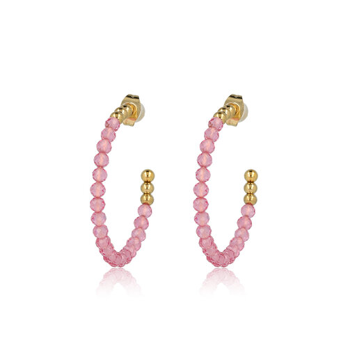 My Bendel Stralende Gouden Hoepels met Fuchsia Glasstenen