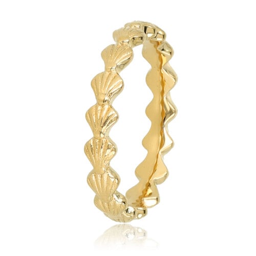 My Bendel Gouden ring met schelpen - Zomers accessoire - Stainless steel