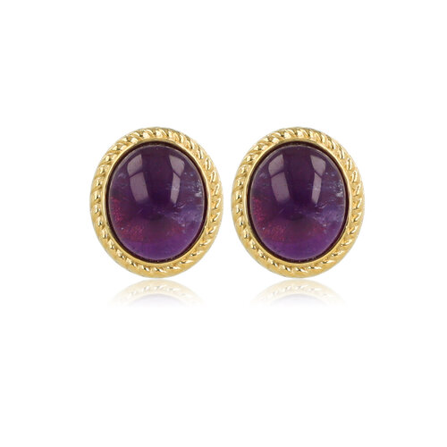 My Bendel Gouden Vintage Oorbellen met Amethyst Edelsteen