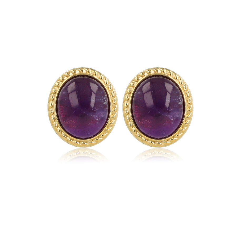 My Bendel Stijlvolle Gouden Vintage Oorbellen met Amethyst en Nikkelvrij Staal - Ontdek de Elegantie! - My Bendel