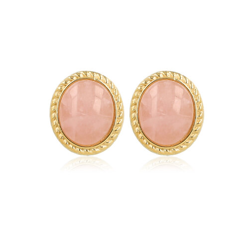 My Bendel Vintage Gouden Oorbellen met Rose Quartz Edelsteen