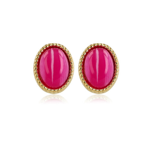 My Bendel Gold ear studs with Rose Stripe Agate gemstone