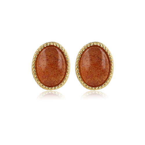 My Bendel Stralende Gouden Oorstekers met Berry Quartz