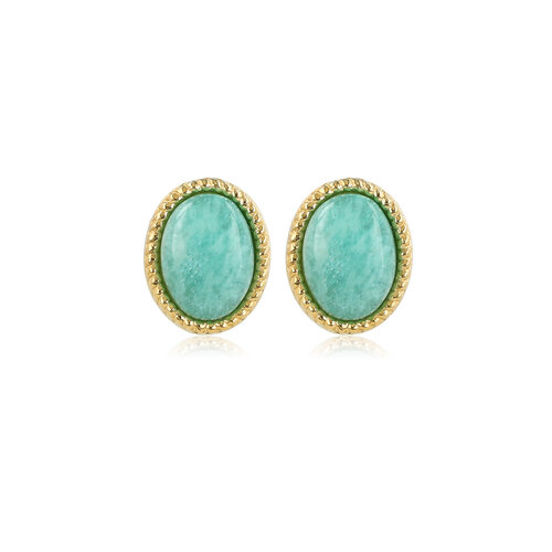 My Bendel Stralende Gouden Oorstekers met Amazonite Edelsteen