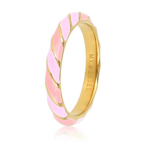 My Bendel Gouden ring - roze en lila epoxy - kleurrijke touch