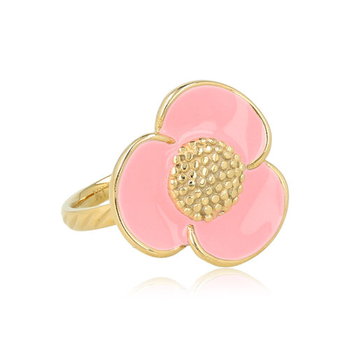 My Bendel Gouden bloemring - Roze epoxy - Speels en stijlvol