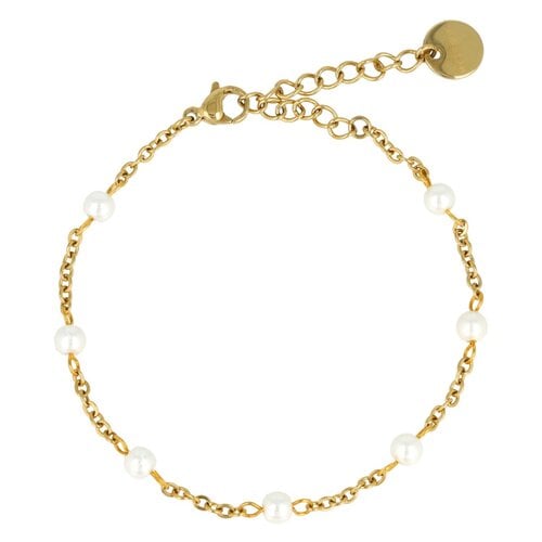 My Bendel Gouden Armband met Witte Parel Schakels