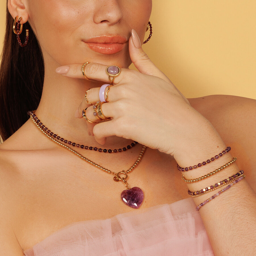My Bendel Gold ball bracelet with genuine Lilac Quartz gemstones