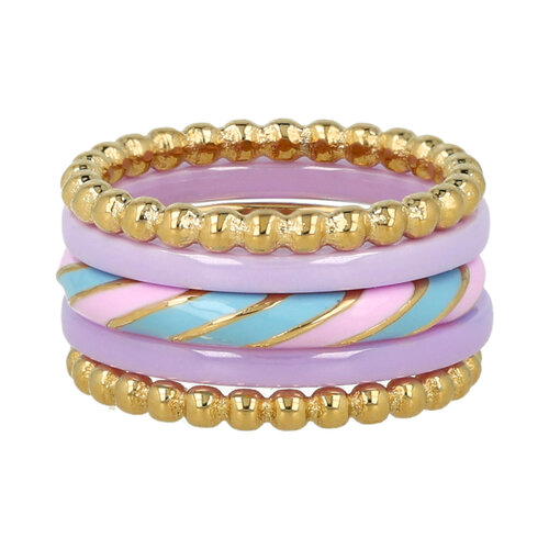 My Bendel Ringenset - gestreepte epoxy en keramiek - gouden details