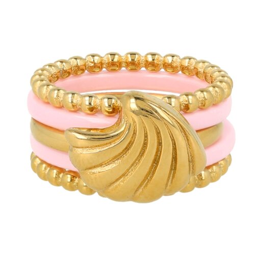 My Bendel Ringenset met roze keramiek en schelp - 5 ringen