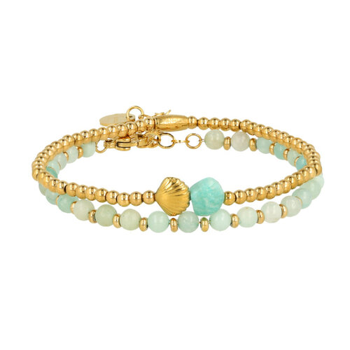 My Bendel Gouden armbanden set met Amazonite en zeeschelpen