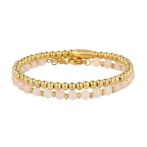My Bendel Gouden en Rose Quartz Armbanden Set - Edelstenen Sieraden