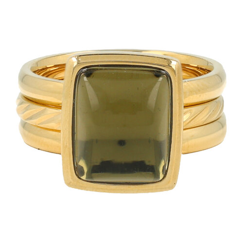 My Bendel Ringenset goud met licht groene glasteen