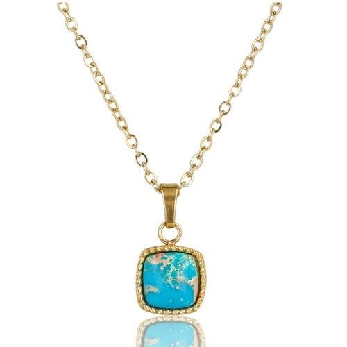 My Bendel Gouden Ketting met Vierkante Imperial Jasper Hanger