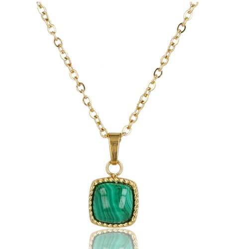 My Bendel Gouden ketting met vierkante Malachite hanger