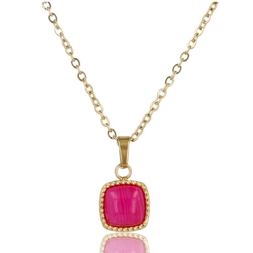 My Bendel Ketting met Rose Stripe Agate vierkante hanger
