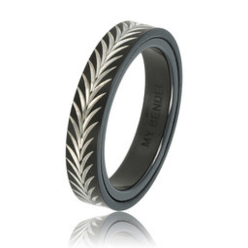 My Bendel Gegraveerde keramische ring met blad motief