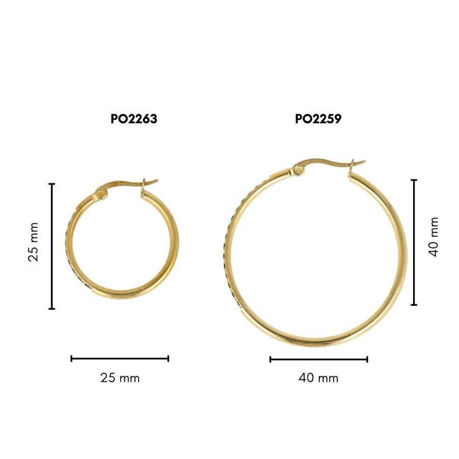 My Bendel Stijlvolle Gouden Oorringen met Zwarte Zirkonia, 40mm, Nikkelvrij Stainless Steel - Ontdek de Elegantie! - My Bendel