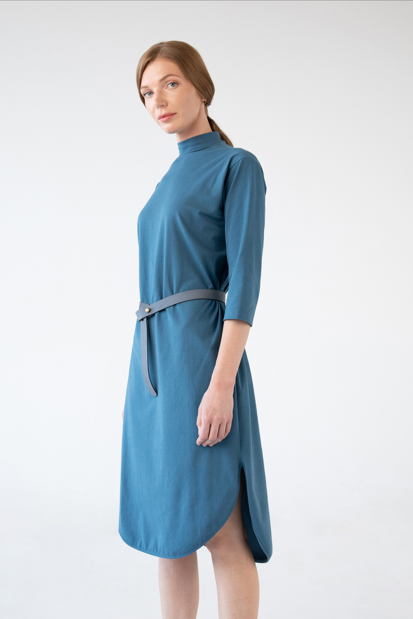 Petrol mit rundem Jerseykleid - - Saum Luxaa Luxaa -