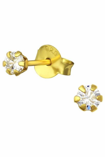 Small stud earrings with zircon in gold - 925 sterling silver